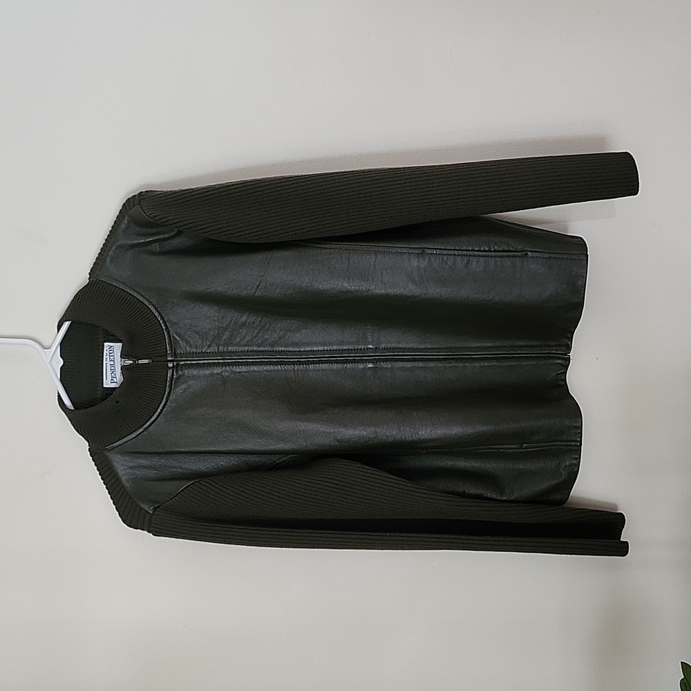 Vintage from the 1990s  wool, leather Sweater jacket by Pendleton